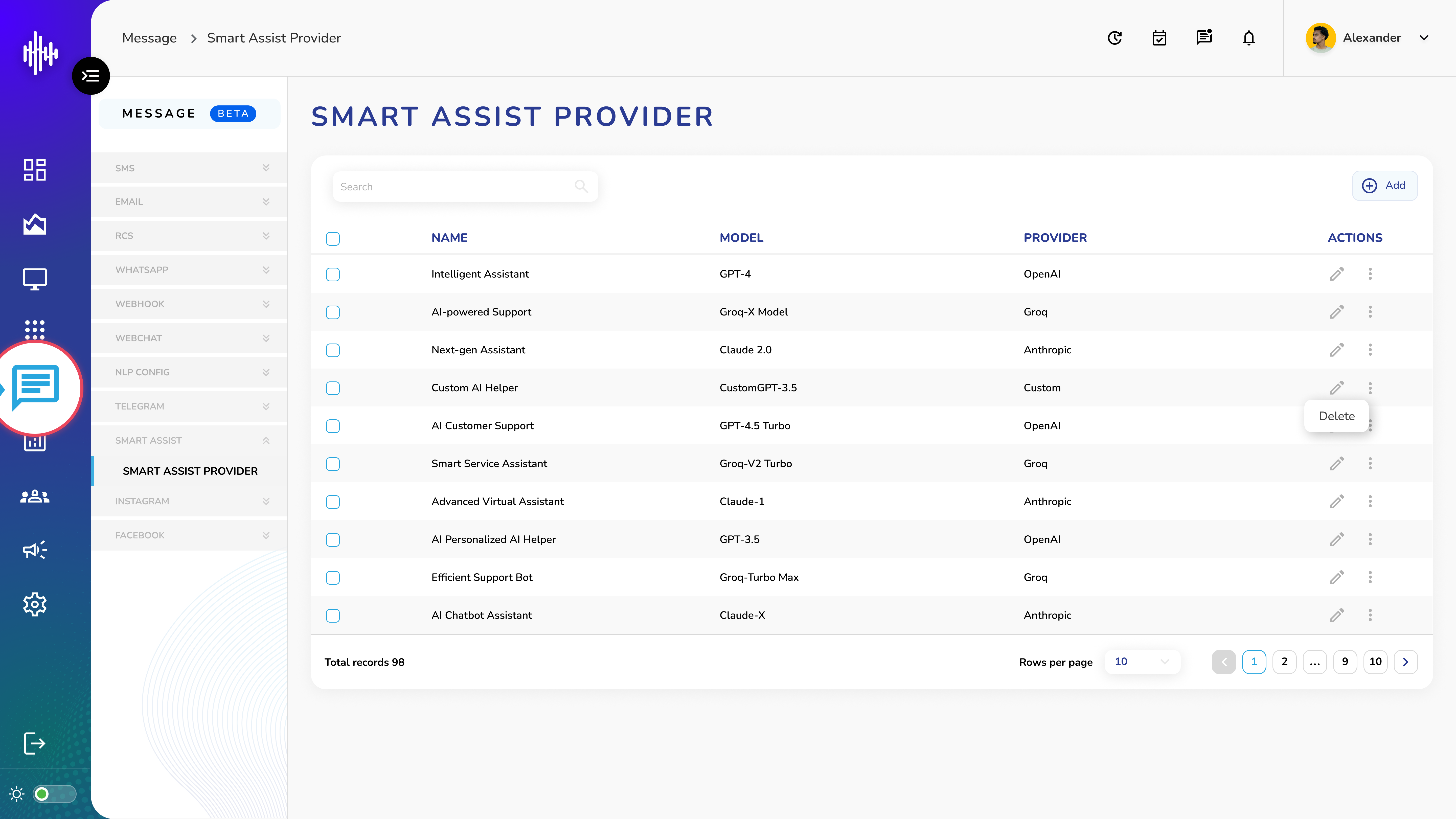Smart Assist Provider - Listing Screen